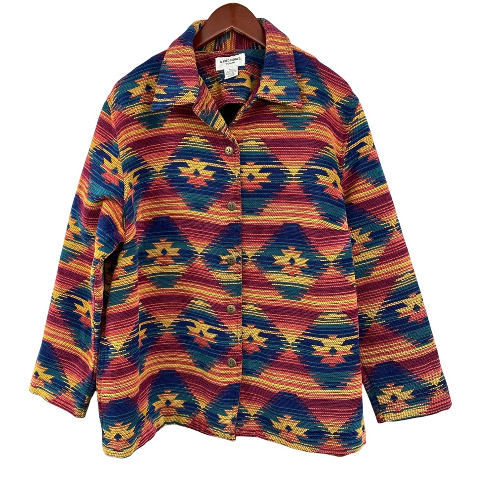 Vintage‎ Alfred Dunner Jacket Womens 16W Multicolor Southwestern Aztec Vibrant